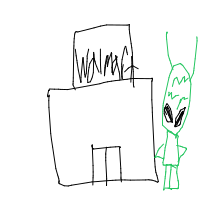 alien at grocery store drawing by pineapple in Artbitrator