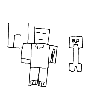a blocky house with a person and a creeper drawing by player-l7wq9ur2j in Artbitrator