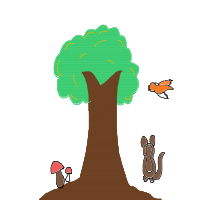 a tree with a face, animals, and glowing mushrooms drawing by player-2cvhapd63 in Artbitrator