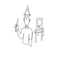 wizard at tech startup drawing by flynn in Artbitrator