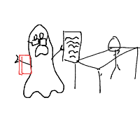 ghost at job interview drawing by sedanuey in Artbitrator