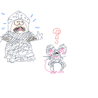knight afraid of mouse drawing by cheekypeach3 in Artbitrator